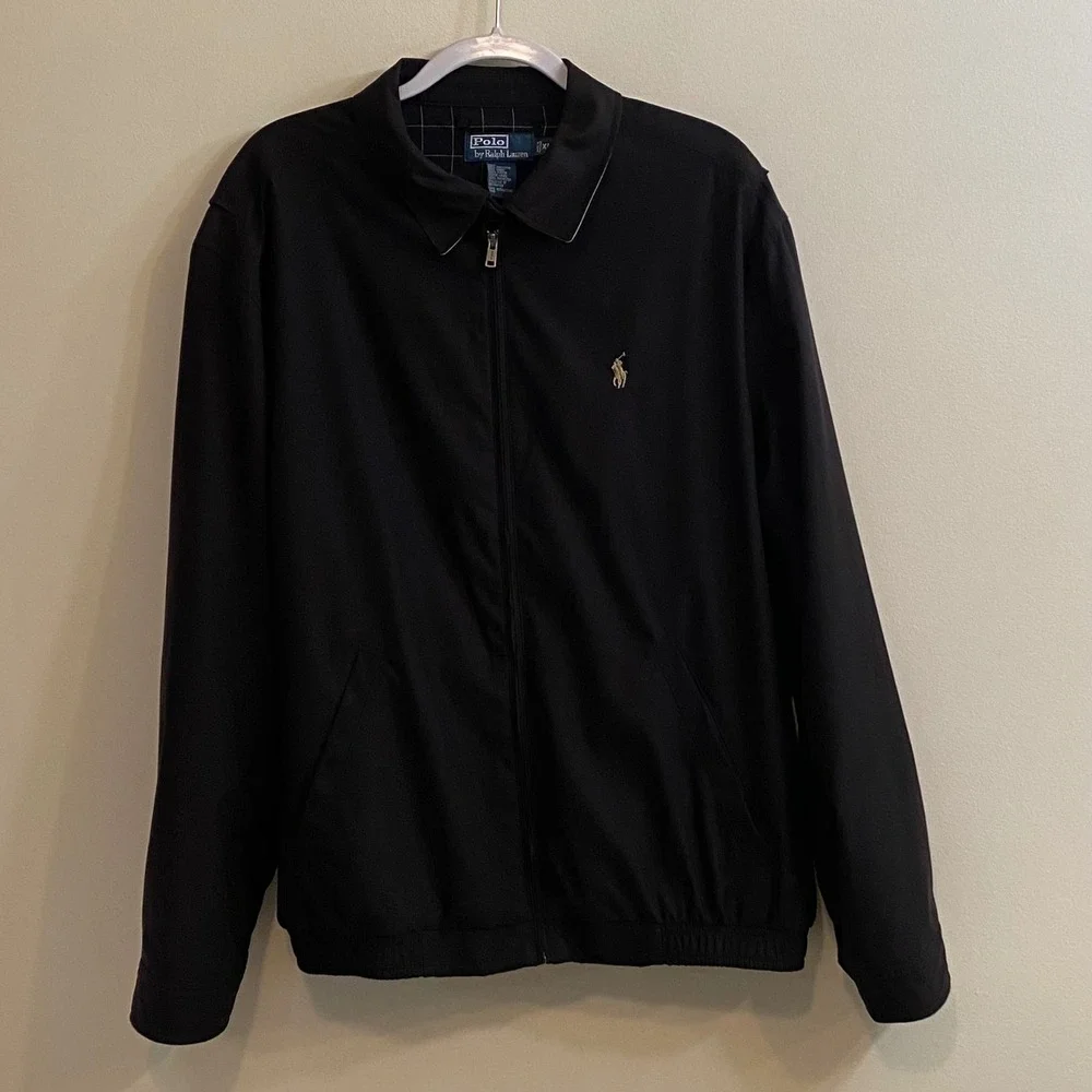 Vtg Polo Ralph Lauren Bi Swing Harrington Jacket Mens XL Black Windowpane Lined